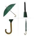 High quality deep green polyester wood crook deep brown handle automatic straight umbrella